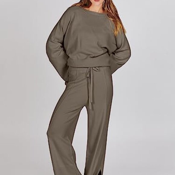 Oversized Knit Sweater Set Wide Leg Pant Lounge Pajama Cozy Matching - Picture 5 of 8